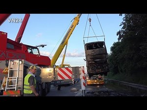 24.06.2019 - VN24 - Salvage of the burnt-out coach on the A2 - two cranes in action