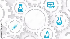 medical motion background hospital concept with microscope flask injection and medication icons with free space for your text content