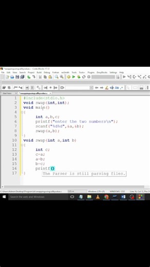 Swapping two variables using function in c programming language #shorts #shreeengineeringclasses