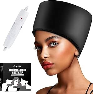Heated Electric Thermal Steamer Cap for Natural Black Afro Hair - Hot Spa Treatment Hat with Temperature Control for Deep Conditioning at Home - Black