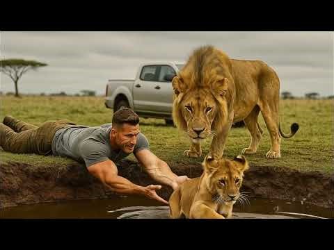 Lion Father Begs for Help as Man Saves His Drowning Cub | Wildlife Rescue
