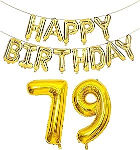 SHUNTAI 79 Balloon Numbers Gold Jumbo Number 97 Foil Mylar Balloons with Happy Birthday Balloon Banner 79th Birthday Decorations for Men Women 79 Years Old Anniversary Party Events Supplies