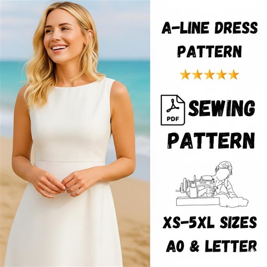 Women’s A-line Dress Sewing Pattern PDF, Modern Sleeveless Dress XS–5XL | A0 & Letter - Etsy Canada