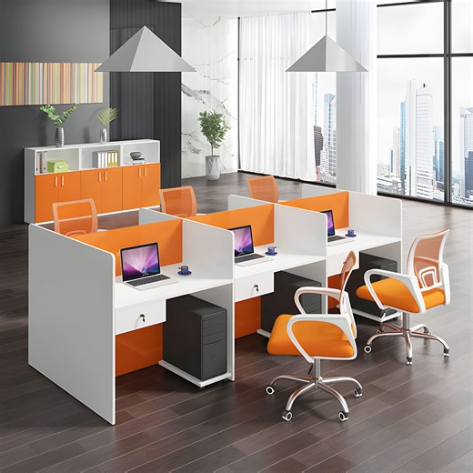 Modern Staff Office Desk with Privacy Dividers and Individual CPU Comp