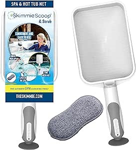 The Skimmie Scoop - Patented Handheld Skimmer with Fine Mesh Net for Spa, Hot Tub, Cold Plunge and Small Pool Cleaning - Lightweight and Durable with Powerful Suction Cup - Clean Out Filter (White)