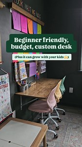 Why you'll love this DIY kid's desk option 👇 1- Beginner friendly. You don't even need a saw for this one. Grab a ready to stain or paint project panel for $16 to $40 depending on the size you need. 2- Adjustable. These metal brackets are rated for 1000lbs if installed into studs (if you don't have studs where you need them you can use anchors but those will only be weight rated by the anchor) but you can start with the brackets low to the ground for a toddler and move it up the wall as they gr