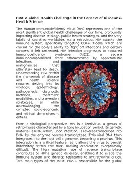 HIV Health Worksheet for Sub-Plan or Classwork & Homework