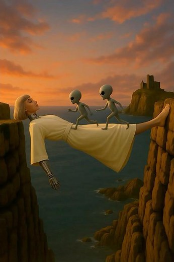 Crazy Robo Saved the Falling Alien at the Edge of the World #robot #art #cyberpunk #android #ai