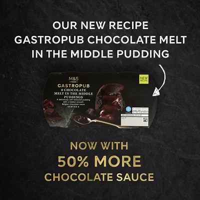 You may remember the melt-in-the-middle pudding from past TV ads... but we're excited to tell you it's back and even better! #ThisIsNotJust chocolate pudding... this is our ooey, gooey, melt-in-the-middle Gastropub Chocolate Pudding – with 50% MORE chocolate. Try it today for £3.50. | Marks and Spencer