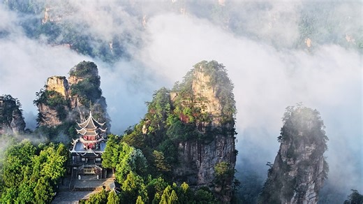 Live: A view of Six Wonders Pavilion in Central China's Zhangjiajie National Forest Park