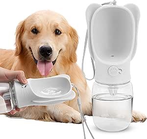 Portable Dogs Water Bottle with Food Storage Container, Leakproof Drinking Water Dispenser Feeder for Outdoor Dog Stuff Accessories Items for Cats, Puppy,for Walking, Hiking (White, 350ml)