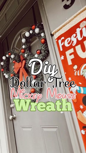 $15 DIY Mickey Wreath…yup you read that right, this thing cost me right around fifteen bucks! • If you want to make this too then head to the Dollar Tree and snag the following: 1. Three wire wreaths..one big and two small. 2. Six Christmas garlands. 3. One Christmas bow. 4. Pack of zipties. 5. Any amount of ornaments you’d like, it’s also cute with just a bow…and its cheaper. 6. Two wreath door hangers. • All I did was ziptie the ears, wrap the garland and hot glued all the accessories…it was t