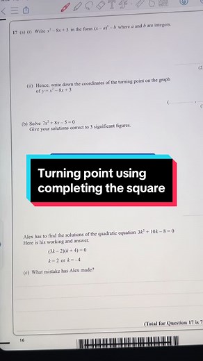 How to Find Turning Point Using Completing the Square