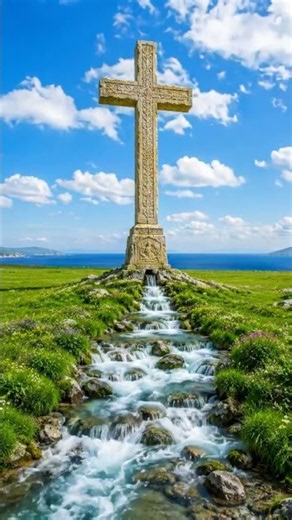 Beautiful Cross ✝️ with Flowing Water | Peaceful Christian Nature Scene #Shorts