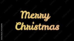 Merry Christmas text animation in gold color with transparent background