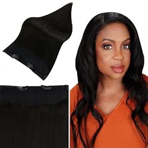 Full Shine 12 Inch Hair Extensions Clip ins Removable One Piece Human Hair Extensions With Adjustable Fish Line Wire Human Hiar Off Black Color #1B 70Grams Hair Extensions Easy to Wear