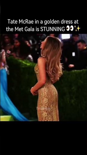 Tate McRae looked breathtaking in a golden dress at the Met Gala ✨…#tatemcrea #metgala #metgala2026