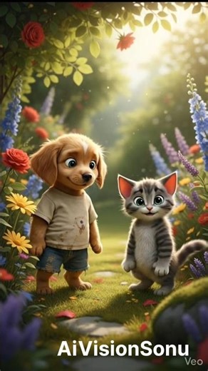 puppy🐶 or billi🐈‍⬛ ko mila khajana💴 #cartoon #aivideo #love