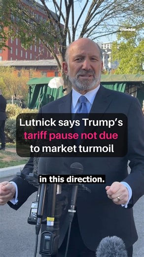 21K views · 317 reactions | Lutnick says the tariff pause isn’t about market turmoil. Commerce Secretary Howard Lutnick told Cheddar’s Margaret Chadbourn that President Trump did not reverse his tariff policies because of the growing turmoil in the bond and stock markets. Speaking at the White House late this afternoon, Lutnick said Trump is willing to negotiate with countries going forward. | cheddar news | Facebook