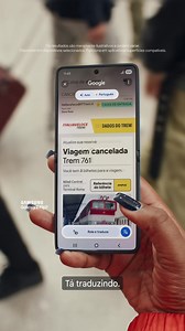 12 reactions | Perrengue em outra língua?  A IA do Google no seu Android te ajuda a traduzir sem trocar de app. #PraTodosVerem Close de um celular Z Flip7. Na tela, a usuária pressiona a palavra "CANCELLATO" em um bilhete de trem digital. A IA do Google a ajuda, traduzindo instantaneamente "Viagem cancelada" e mostrando a nova plataforma. | Google | Facebook