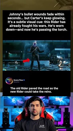 Johnny's bullet wounds fade within seconds ... but Carter's keep glowing.It's a subtle visual cue: