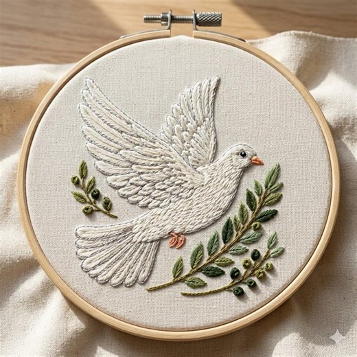Dove With Leaf Hand Embroidery Pattern, Botanical Flying Dove Embroidery Design PDF, Instant Download - Etsy