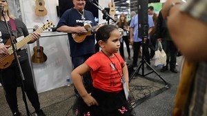 35 reactions | Short clip from the @kanileaukulele booth. @kapenamusic Lilo on bass and Kelly Boy on uke w special guest Pslams dancing hula. Booth interviews and many performances coming to our Hawai’i Music Supply YouTube. #kanileaukulele #kapena #ukulelelover #hawaiianmusic | Hawaii Music Supply | Facebook