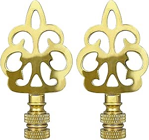 Royal Designs Open Filigree Motif 3" Lamp Finial for Lamp Shade, Polished Brass - Set of 2