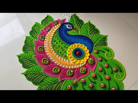 Big peacock Diwali rangoli designs/ diwali special rangoli/ satisfying video