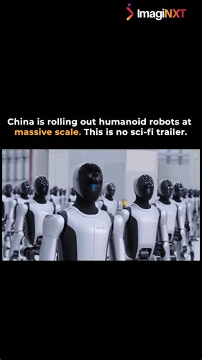 ImagiNxt on Instagram: "China is rolling out humanoid robots at massive scale and this isn’t a futuristic fantasy anymore. What once felt like distant speculation is now industrial reality. From factories to logistics hubs, humanoid robots are being deployed to perform repetitive, precision-heavy tasks with speed and consistency. The pace and scale of this rollout signals a serious push to integrate robotics into the core of economic productivity. As a country with a young workforce and ambition