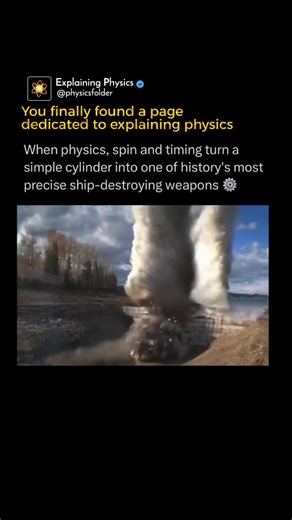Physics | Mathematics | Science on Instagram: "This clip is a small taste of why World War II “bouncing bombs” felt like pure horror to anyone on a ship or in a low‑flying cockpit. Designed to skip across the surface like a flat stone, the bomb rides over torpedo nets, ricochets past defenses, and only then sinks next to its target before detonating. The result is not just a splash, but a towering column of water and a pressure wave that can rip open hull plates, snap internal bulkheads, and thr