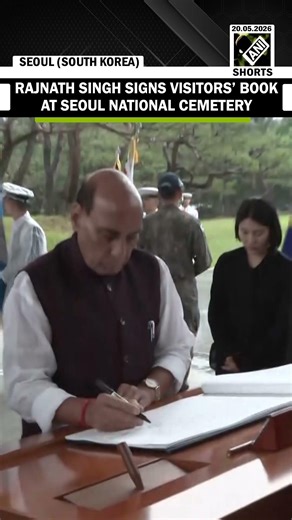 Union Defence Minister Rajnath Singh signs the visitors’ book at Seoul National Cemetery