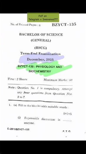 BZYCT 135 | question paper december 2025 #swevened #trending