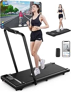 DeerRun Walking Pad Treadmill with Incline and Handle Bar, 4-in-1 Foldable Under Desk Treadmills for Home Small or Office, 300 lbs Capacity 3.0 HP Folding Portable Walking Pad with APP
