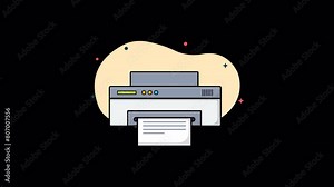 Printer Machine with Paper. Office Object Concept Animation Video - Transparent
