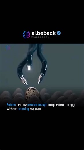 AI News • Innovations • Automations on Instagram: "Robotic precision just reached an insane new level. We now have machines capable of performing microsurgery on an egg without cracking the shell — a demonstration of stability and control once thought impossible. Follow (us) @AI.BEBACK for daily AI insights & news 🤍 This breakthrough showcases how advanced surgical robots are becoming: • ultra-steady tools that manipulate fragile structures with sub-millimeter accuracy • the ability to operate 