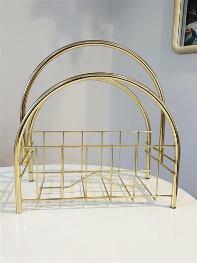 Vintage 1980’s Brass Record Rack Magazine Rack - Etsy
