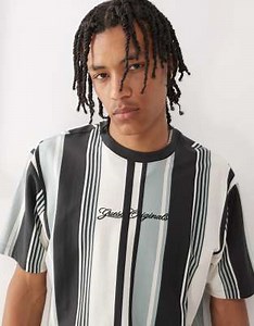 Guess Originals vertical stripes t-shirt in black light blue and white | ASOS