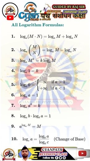 ALL LOGARITHM FORMULAS & FACTS BY RAJSIR