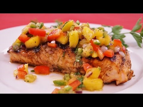 Grilled Salmon With Mango Salsa - Pan Grilled Salmon Recipe - Diane Kometa - Dishin With Di # 150