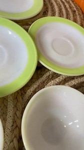 Vintage Pyrex Lime Band Milk Glass Set | 4 Saucers, 3 Bowls, 2 Teacups, 1 Side Plate | Mid-century MCM | Retro Tableware - Etsy