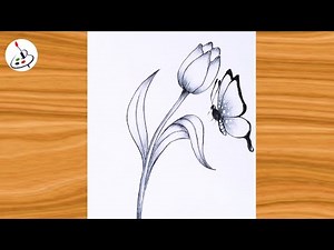 How to draw a Butterfly on Flower 🌷🌷||Simple Pencil Sketch||Easy Drawing ideas for Beginners
