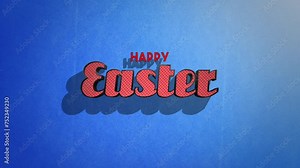 A vibrant and playful Easter-themed background featuring distressed, paper-like red letters spelling out Happy Easter on a blue backdrop. Perfect for online platforms and website designs