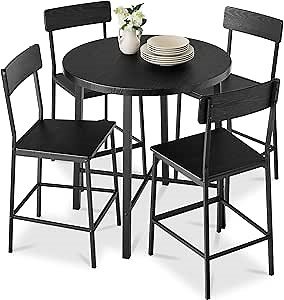 Best Choice Products 5-Piece Modern Round Counter Height Dining Set for Home Kitchen, Dining Room w/ 4 Chairs, 1.5in Thick Table - Black