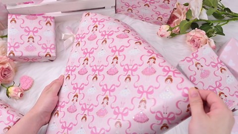 HOMERAL Pink Strawberry Wrapping Paper Roll - 17In x 32.8Ft Reversible Gift Wrap, Strawberry with Cherry-Stem and Bowknot for Girls Birthday, Wedding, Valentine’s Day, Baby Shower, Bridal Shower, Holiday, DIY Crafts