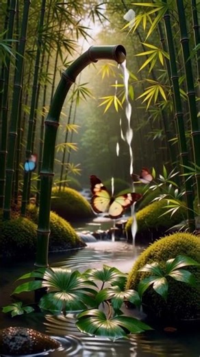Butterflies and the Bamboo Waterfall 🎋🦋 | Most Relaxing Nature Video