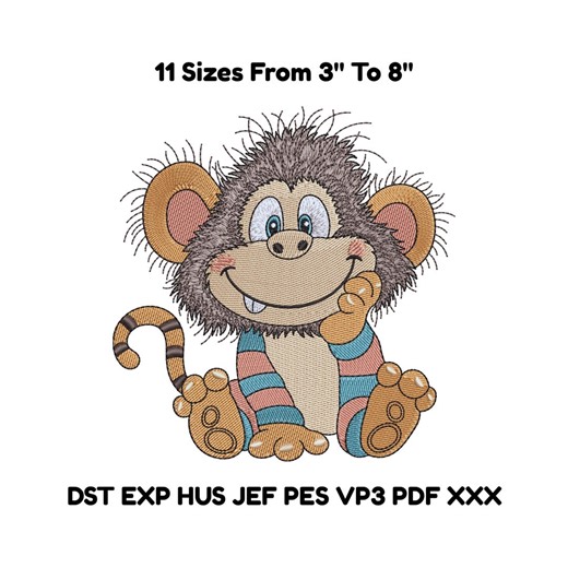 Monkey Embroidery Design – 11 Sizes – Instant Download in DST, PES, JEF Formats - Etsy