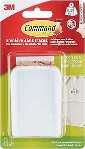 Command XL Jumbo Canvas Hanger, 1 Picture Nail and 4 Large Strips (L), White, Damage-Free Hanging, Holds up to 2.2 kg