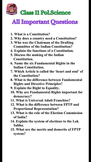 Class 11 Political Science Most Important Questions 🔥 Must Watch