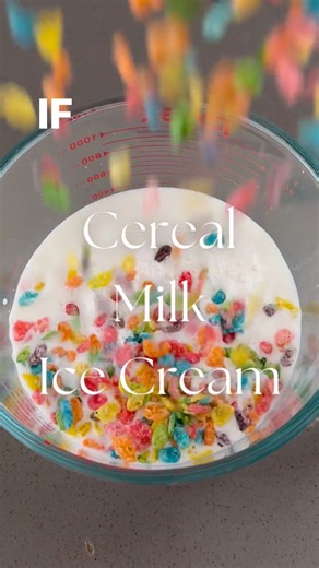 Cereal Milk Ice Cream >>> This is the BEST homemade ice cream I’ve ever made. I’ve been a true cereal lover my whole life and nailing this flavor at home made Little Jacqui so so happy! 🥹🙌🏽 Cereal Milk Ice Cream Base - Start by soaking 1 cup of Fruity Pebbles in 1 1/4 cup of whole milk overnight. Strain the milk from the soaked cereal and whisk in 2 cups heavy whipping cream, 1 tablespoon vanilla, 1/2 tsp lemon extract and 1/2 cup sugar. Let the base chill overnight before churning it in your